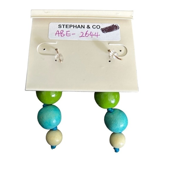 Stephan & Co. Wooden Three Bead Drop Earrings in This Seasons Trending Colors - Picture 4 of 7